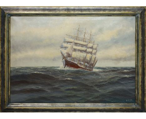 Völz, Edmund (1902 Hamburg 1972) Dreimaster auf offener See. Öl/Lwd., re. u. sign. 60x 80 cm. R.