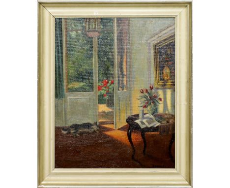 Ferenczy, K. Interieur mit sonnendurchflutetem Fenster. Öl/Lwd. re. u. sign. "Ferenczy K".  50x 40 cm. R.