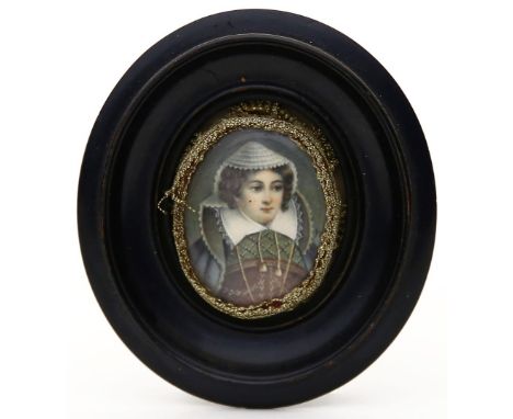 Miniaturist (wohl Anf. 20. Jh.) Portrait einer Dame mit Spitzenhaube. Gouache, re. außen monog. D. ca. 5x 4 cm (im Oval). R.