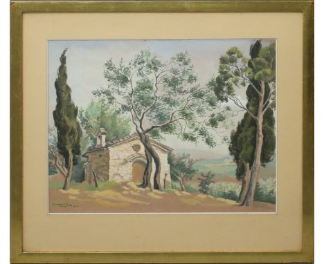 Cocq, Suzanne (1894-1979) 2 Arbeiten, dabei "Assisi (1953)" und Küstenlandschaft (1938). Gouache bzw. Mischtechnik (1x l. sto