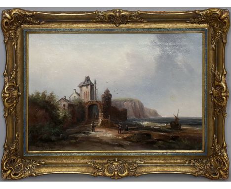 Krause, J. R. (Ende 19. Jh.) Soldaten in Ruinen an der Meeresküste. Öl/Lwd. (rest.), li. u. sign. "J. R. Krause". 35x 50 cm. 