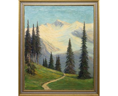 Schmidt-Lichtenrade, Eduard (1. Drittel 20. Jh.) Sommerliche Ansicht des Wettersteingebirges. Öl/Lwd., li. u. sign. und dat. 
