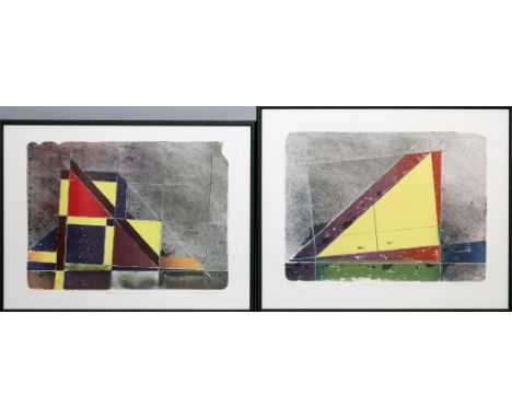 Hamm, Falko (geb. 1939 Halle) 2 Arbeiten: "Farbzeichen à Monika" und "Farbzeichen à Garcia Lorea", so mittig mit Bleistift be