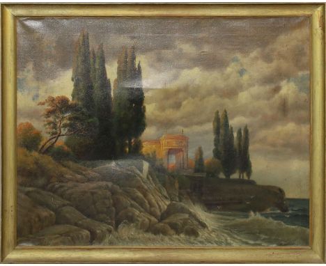 Wirth, T. (Anf. 20. Jh.) Villa an toskanischer Küste. Öl/Lwd. (Altersspuren, rest. bzw. Hinterlegungen), li. u. etwas unleser