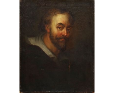 Unbekannter Maler (wohl 19. Jh.) Portrait (nach) Peter Paul Rubens, so verso bez. Öl/Lwd. (stärkere Altersspuren, rest.). 48,
