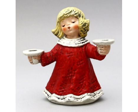 Leuchterengel für 2 Kerzen. Keramik. Bunt bemalt. Stempelmarke Goebel, dat. 1975. H. 17 cm.