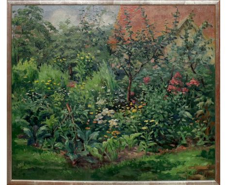Lorenz, C. (um 1941) Blühender Vorgarten. Öl/Holz (Risse), re. u. sign. und dat. 1941. 67x 78 cm. R.