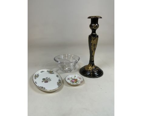 A decorative candlestick Galway lead Crystal bowl and ceramics by Minton. Candlestick H: 32cm. 