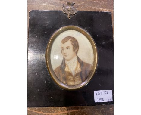 English School, late 18th/early 19th century, a portrait miniature of Scottish poet Robert Burns, on ivory, in black lacquere