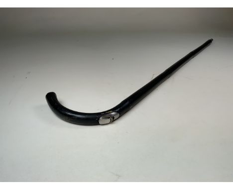 A walking stick with horse measuring attachment, white metal mounted . H:99cm