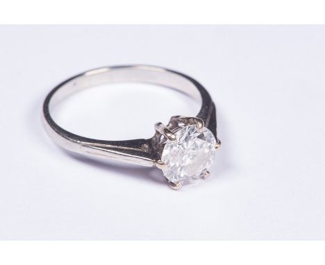 An unmarked platinum and diamond single stone ring. central brilliant cut diamond approximately 1.4cts in a six claw setting.