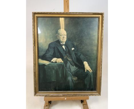Sir Oswald Birley (1880-1952) Half length Portrait print of a seated Winston Churchill. W:46cm x H:56cm