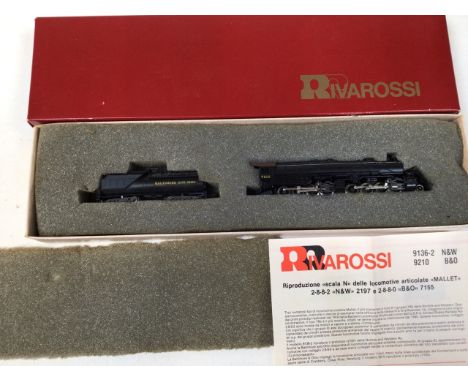 Rivarossi N scale engine and tender Baltimore and Ohio 7155. In original box. 