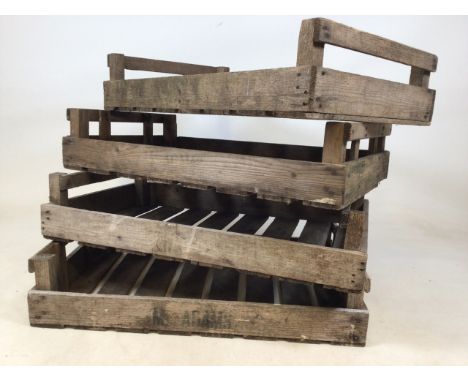 Four vintage apple crates. W:76cm x D:46cm x H:16cm