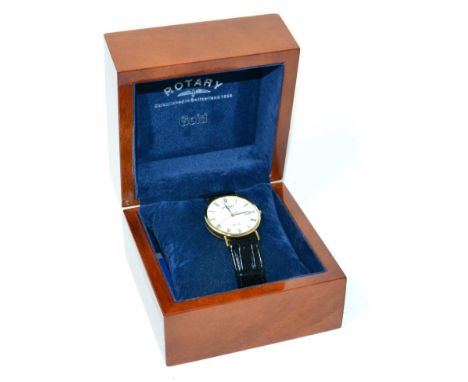A 9ct gold centre seconds calendar wristwatch, signed Rotary, Elite, case stamped with convention hallmark '375', with Rotary