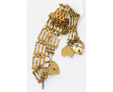 Two gate link bracelets with 9ct gold padlock clasps (2)Gross weight 21.4 grams 