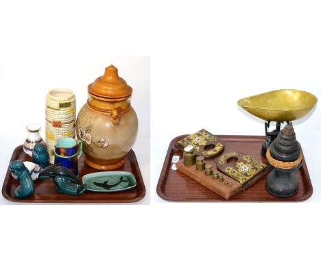 An 18th century Japanese tea bowl and saucer, a Royal Crown Derby vase, Poole Pottery and other ceramics together with a set 