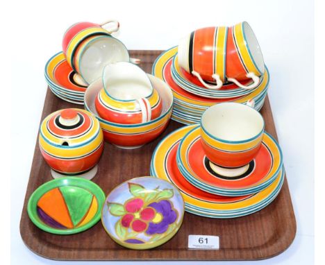 Susie Cooper for Grays Pottery banded part tea set, a Clarice Cliff dish and one other 