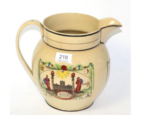A Dixon, Austin & Co Sunderland pottery large jug, circa 1820, printed with a west view of the cast iron bridge over the Wear