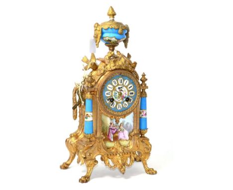 A gilt metal and porcelain mounted striking mantel clock, circa 1890 