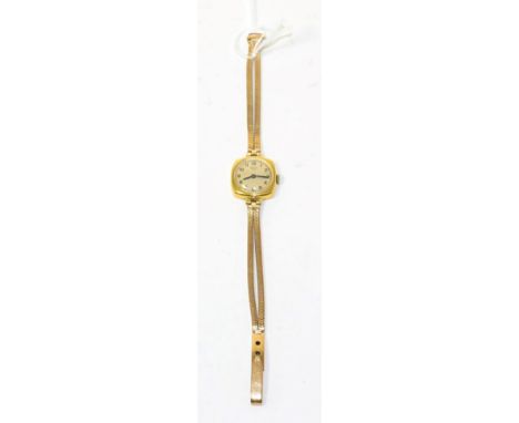 A ladies 18ct gold wristwatch, signed Prestix R, case stamped '18K 0.750', on a later bracelet with clasp stamped '9ct' 