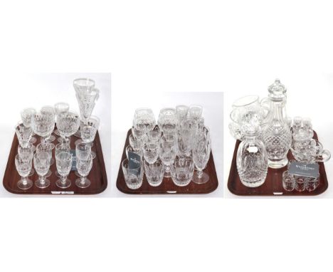 A quantity of Waterford crystal glass consisting of two decanters, two brandy glasses, water jug, wine glasses etc (on 3 tray