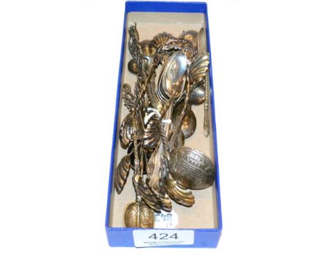 A silver caddy shovel, Samuel Pemberton, Birmingham 1807, together with a collection of assorted Continental tea and coffee s