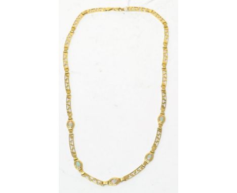 A gold and opal set link necklace stamped '585'