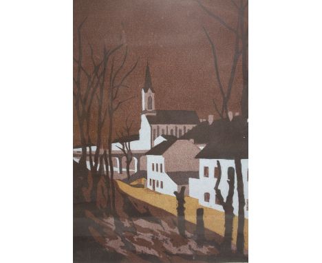 RUPERT M?? (XX). Continental town scene, signed in pencil lower right, limited edition coloured lithograph on paper, 1 / 9, f