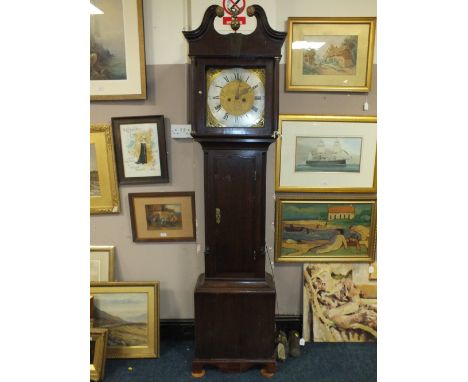 AN ANTIQUE OAK CASED LONGCASE CLOCK, WILBY BRIGG, twin weight and pendulum, H 212 cm (A/F)