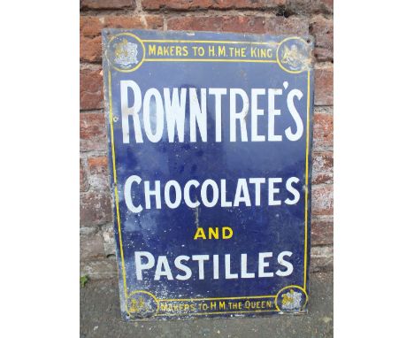 A VINTAGE ROWNTREE'S CHOCOLATES AND PASTILLES ENAMEL ADVERTISING SIGN, single sided, approximate dimensions 53.5 x 35.5 cm