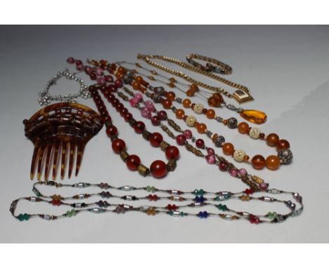 A COLLECTION OF VINTAGE COSTUME JEWELLERY NECKLACES, various styles and periods to include a Christian Dior enamel and goldto