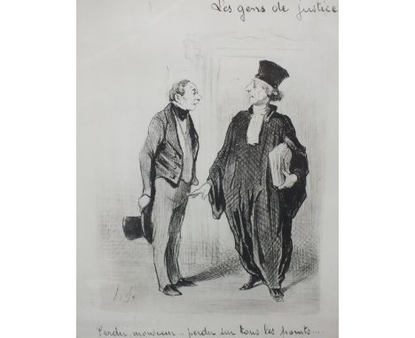 H. D. (XIX - XX). Comical French political figure study, signed with initials in plate, lithograph on paper, framed and glaze