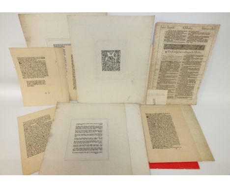 A FOLDER OF EARLY PAGES OF RELIGIOUS TEXTS, to include single Bible pages from the first edition of the authorised version 16