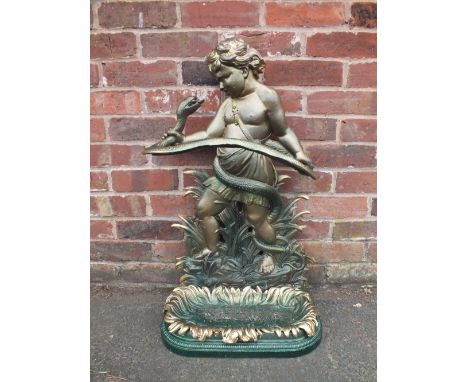 A LATE 19TH / EARLY 20TH CENTURY CAST STICK STAND 'HERCULES AND THE SNAKE', in the style of Coalbrookdale after the design of