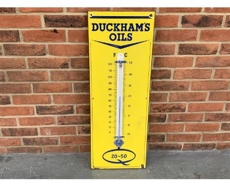 Original Enamel Duckhams Q20‑50 Thermometer Sign 33 x 91 cmThe buyers premium for automobilia items, including registration n