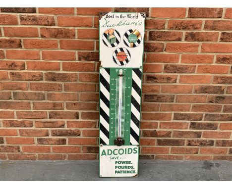 Original Enamel Duckhams Adcoids Thermometer Sign 28 x 115 cmThe buyers premium for automobilia items, including registration
