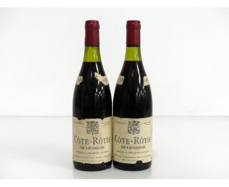 2 bts Côte-Rôtie La Landonne 1988 R. Rostaing us/ts, us, aged/vsl torn label, torn vintage slip