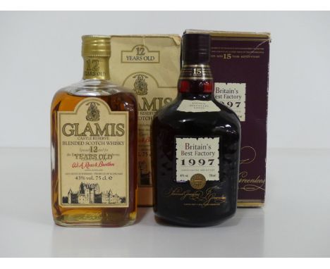 1 75-cl bt Glamis Castle Reserve 12YO Blended Scotch Whisky 43% oc-damaged 1 75-cl bt Britains Best Factory 1997 Ltd Edition 