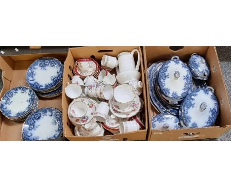 Three boxes of assorted china to include: J. Kent 'Empress' china dinner service, florally decorated, with gilt edges includi