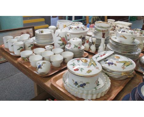 Five trays of Royal Worcester porcelain 'Evesham' design items to include; 17 piece coffee set, mugs, ramikins, lidded mustar