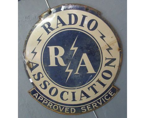 Vintage enamel circular sign, 'Radio Association Approved Service', 50cm diameter approx.(B.P. 21% + VAT) 