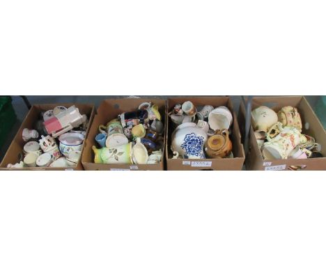 Four boxes of assorted china to include: 19th Century toby jug, Royal Doulton miniature vase, Victorian cheese dish and cover