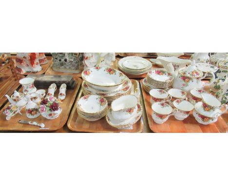 Three trays of Royal Albert 'Old Country Roses' English bone china tea and dinnerware to include; 20 piece teaset including t