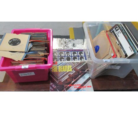 Records: two boxes of vinyl LPs and singles, including a possible third pressing of the Beatles 'Please Please Me', mono, XEX