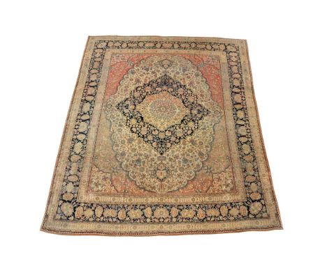 A QUM CARPET approximately 299 x 235cmCondition Report: Some wear to rug overall. Tasselling is lost at both ends. The remain