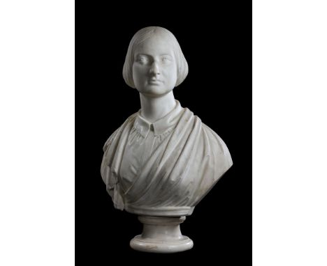 JOSEPH ROBINSON KIRK (1820-1894) WHITE MARBLE BUST OF A YOUNG WOMAN LATE 19TH CENTURY Signed to reverse "J R Kirk R.H.A Sculp