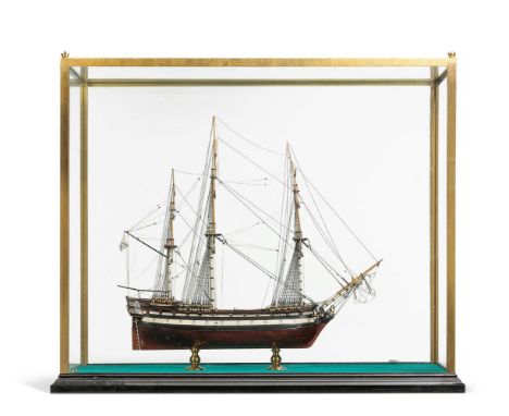 A CASED MODEL OF THE RUSSIAN 66 GUN SHIP POBEDONOSEC [1780] 20TH CENTURY The planked and pinned hull finished in black and wh