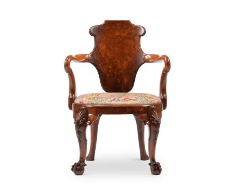 A WILLIAM IV YEW AND BURR YEW ARMCHAIRIN GEORGE II STYLE, ATTRIBUTED TO GILLOWS, CIRCA 1830With needlework upholstered seat 9