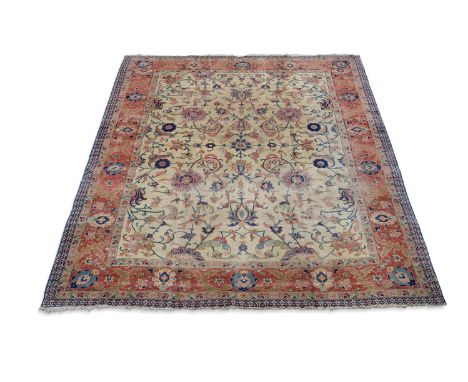 A TABRIZ CARPETapproximately 353 x 282cmCondition Report: Some wear to pile overall, noticeable areas of wear throughout show